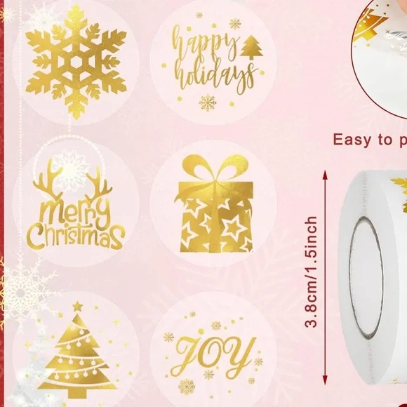 NEW! 🎉50 CLEAR gold foil Holiday stickers- 6 Designs- Clear stickers - Picture 2 of 8